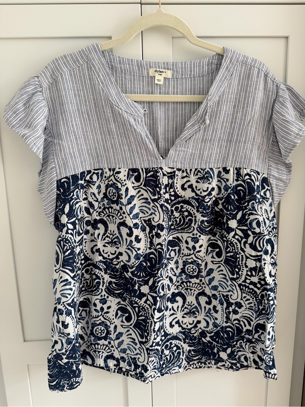 Dylan Navy & White Mixed-Print Short Sleeve Top